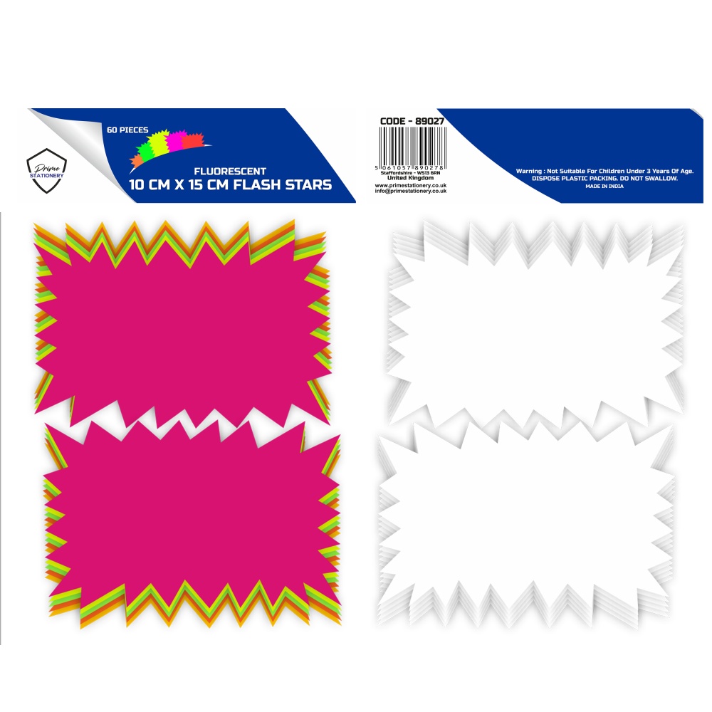 Prime Rectangle Fluorescent Stars 10cm x 15cm Pack of 60